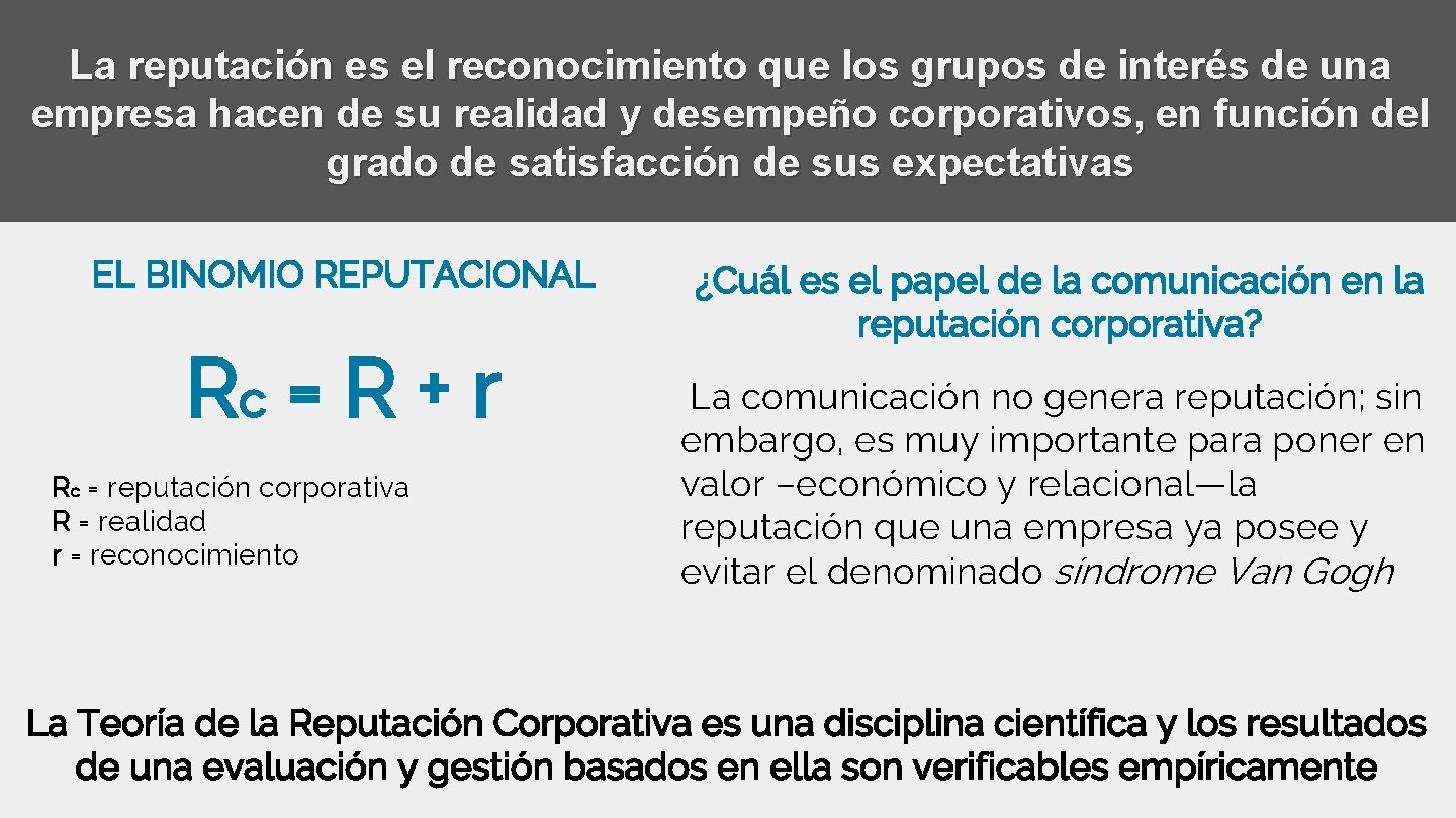 La reputación es el reconocimiento que los grupos de interés de una empresa hacen