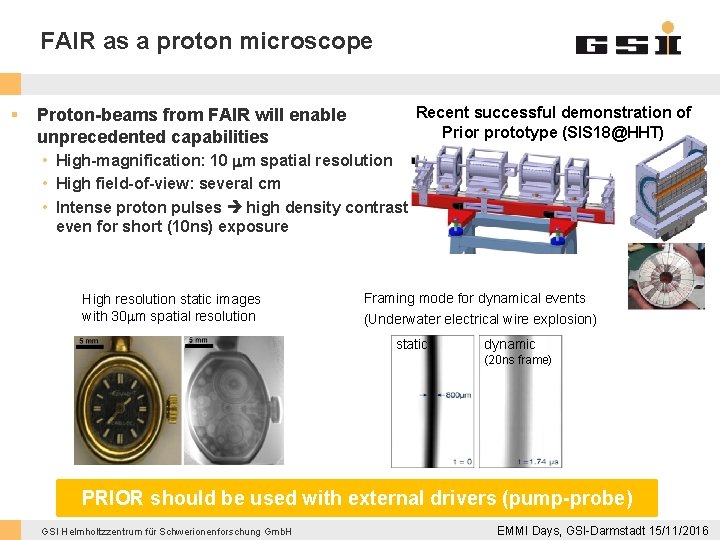 FAIR as a proton microscope § Recent successful demonstration of Prior prototype (SIS 18@HHT)