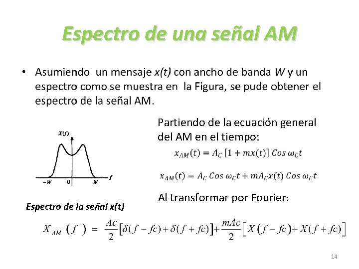 Espectro de una señal AM • Partiendo de la ecuación general del AM en