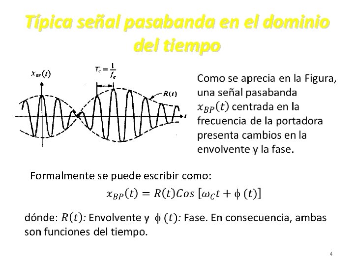 Típica señal pasabanda en el dominio del tiempo Formalmente se puede escribir como: 4