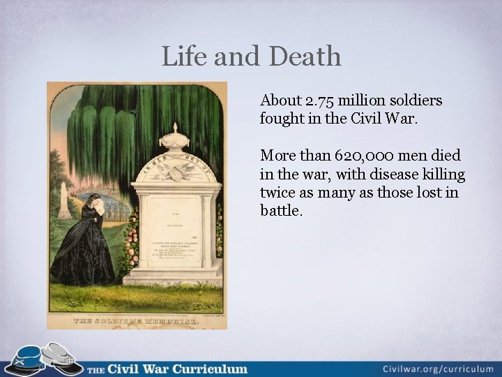 Life and Death About 2. 75 million soldiers fought in the Civil War. More