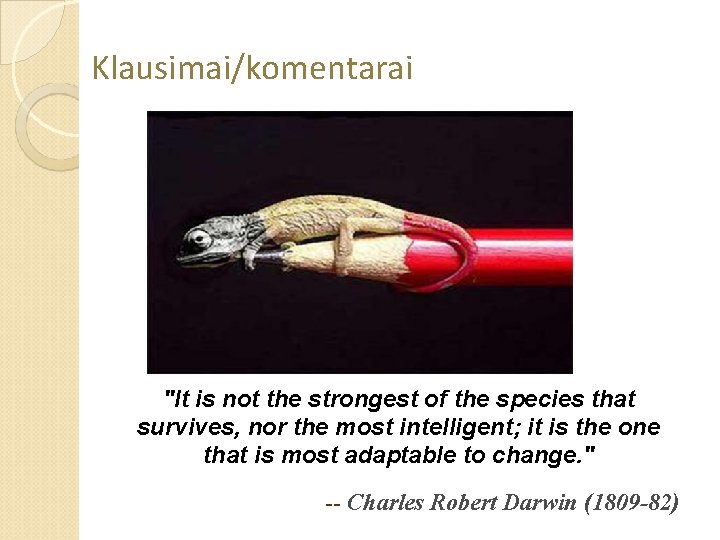 Klausimai/komentarai "It is not the strongest of the species that survives, nor the most