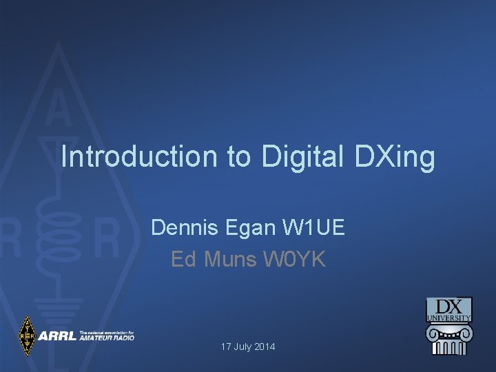 Introduction to Digital DXing Dennis Egan W 1 UE Ed Muns W 0 YK