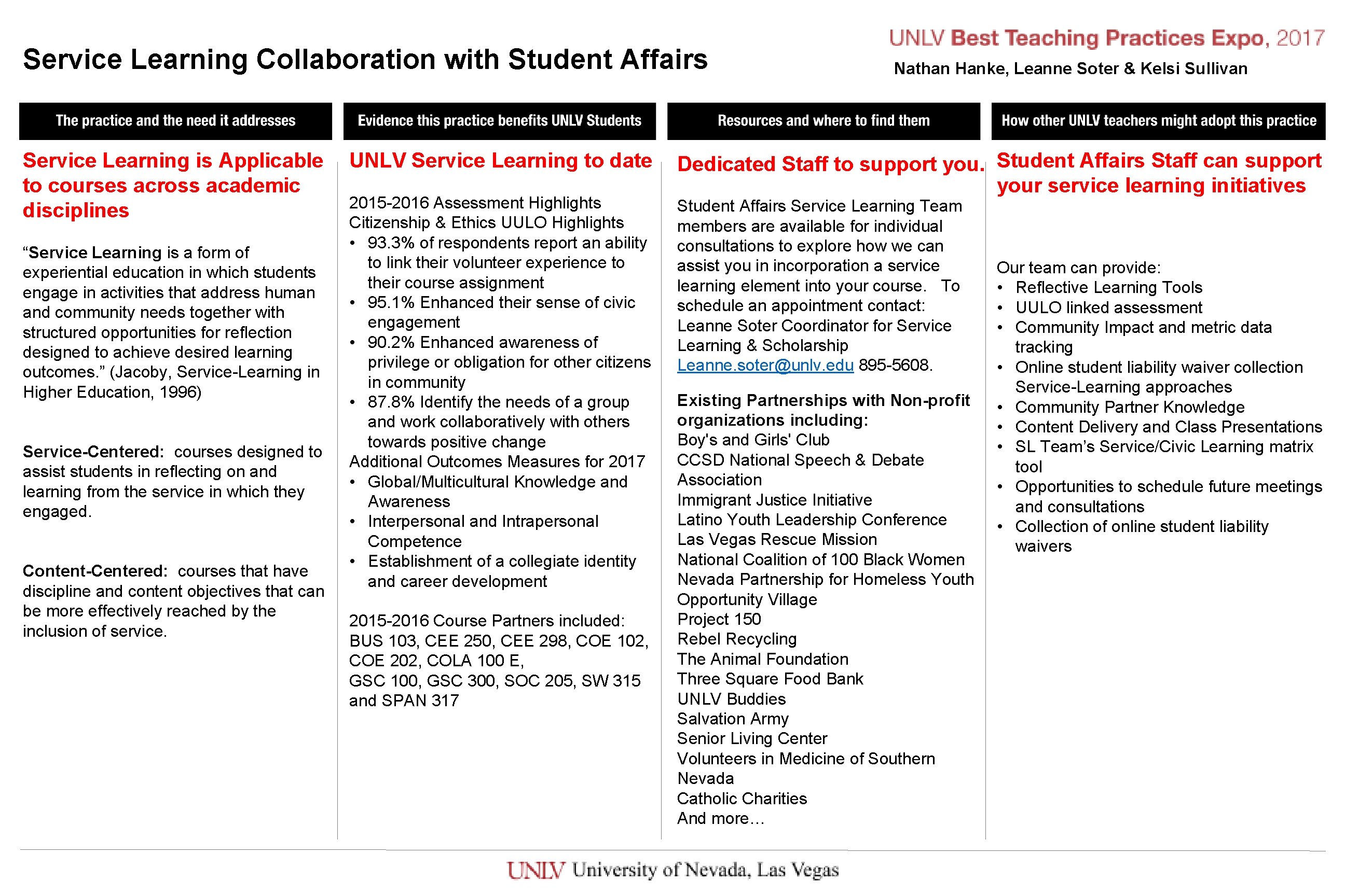 Service Learning Collaboration with Student Affairs Service Learning