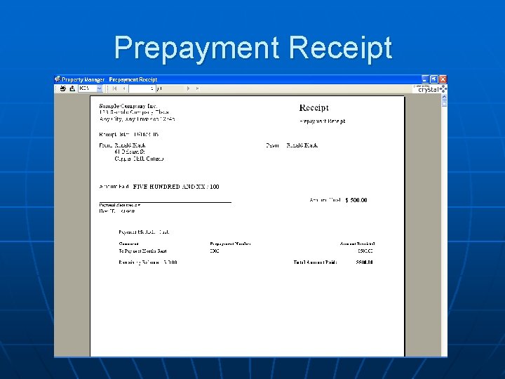 Prepayment Receipt 