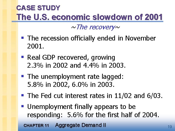 CASE STUDY The U. S. economic slowdown of 2001 ~The recovery~ § The recession