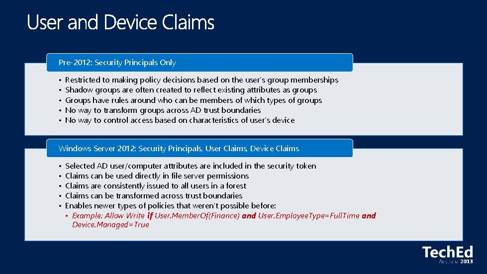 Pre-2012: Security Principals Only • • • Restricted to making policy decisions based on