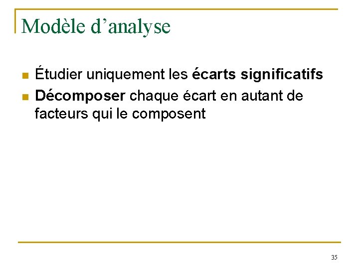 Modèle d’analyse n n Étudier uniquement les écarts significatifs Décomposer chaque écart en autant Modèle d’analyse n n Étudier uniquement les écarts significatifs Décomposer chaque écart en autant