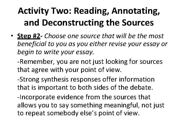 Activity Two: Reading, Annotating, and Deconstructing the Sources • Step #2 - Choose one
