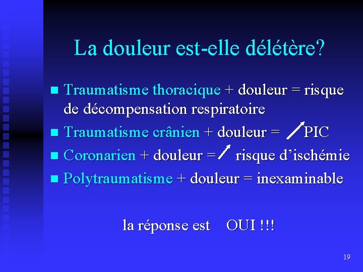 La douleur est-elle délétère? Traumatisme thoracique + douleur = risque de décompensation respiratoire n