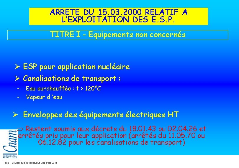 ARRETE DU 15. 03. 2000 RELATIF A L’EXPLOITATION DES E. S. P. TITRE I ARRETE DU 15. 03. 2000 RELATIF A L’EXPLOITATION DES E. S. P. TITRE I