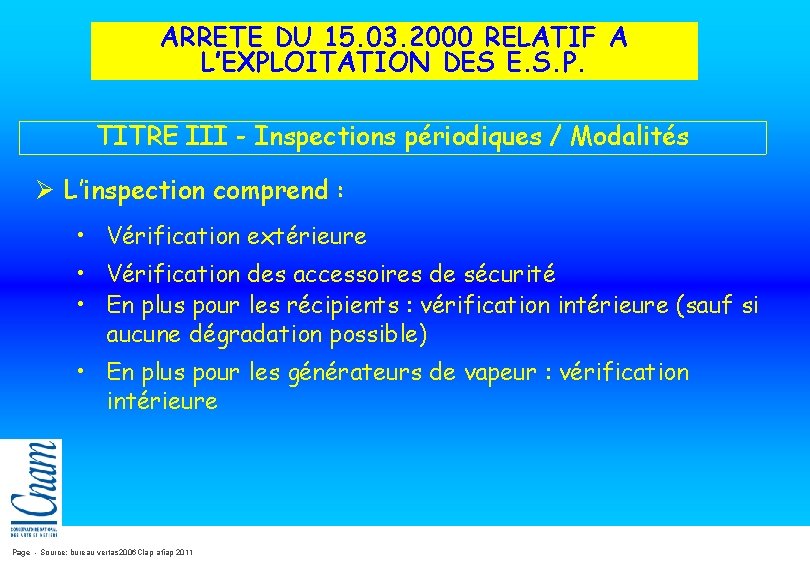 ARRETE DU 15. 03. 2000 RELATIF A L’EXPLOITATION DES E. S. P. TITRE III ARRETE DU 15. 03. 2000 RELATIF A L’EXPLOITATION DES E. S. P. TITRE III