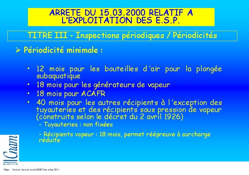 ARRETE DU 15. 03. 2000 RELATIF A L’EXPLOITATION DES E. S. P. TITRE III ARRETE DU 15. 03. 2000 RELATIF A L’EXPLOITATION DES E. S. P. TITRE III