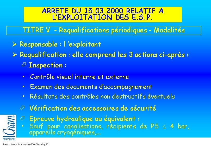 ARRETE DU 15. 03. 2000 RELATIF A L’EXPLOITATION DES E. S. P. TITRE V ARRETE DU 15. 03. 2000 RELATIF A L’EXPLOITATION DES E. S. P. TITRE V