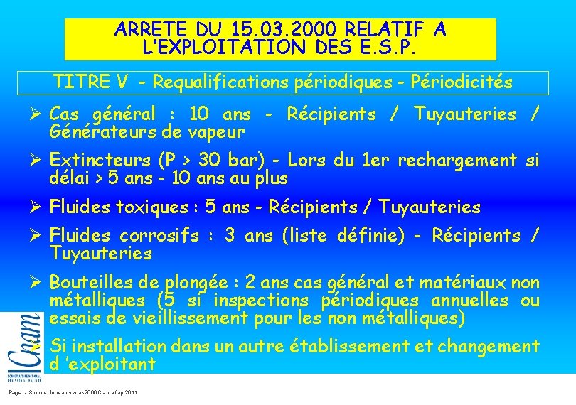 ARRETE DU 15. 03. 2000 RELATIF A L’EXPLOITATION DES E. S. P. TITRE V ARRETE DU 15. 03. 2000 RELATIF A L’EXPLOITATION DES E. S. P. TITRE V