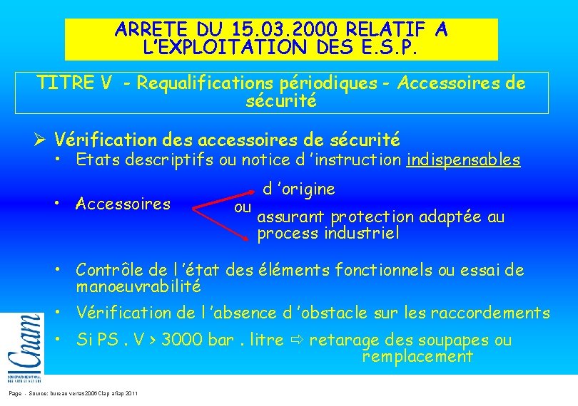 ARRETE DU 15. 03. 2000 RELATIF A L’EXPLOITATION DES E. S. P. TITRE V ARRETE DU 15. 03. 2000 RELATIF A L’EXPLOITATION DES E. S. P. TITRE V