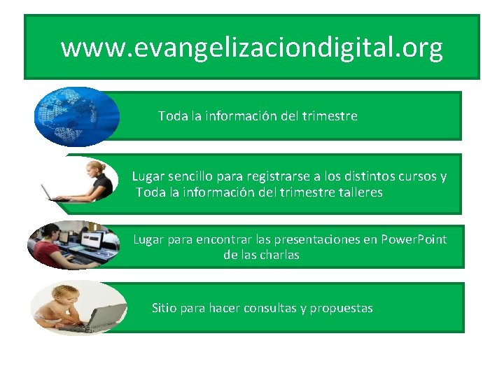 www. evangelizaciondigital. org Toda la información del trimestre Lugar sencillo para registrarse a los