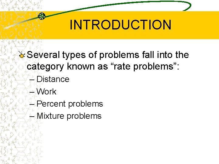 Problem On Rate RATE PROBLEMS INTRODUCTION Several types of problems fall