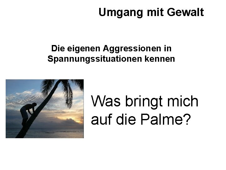 Umgang mit Gewalt Die eigenen Aggressionen in Spannungssituationen kennen Was bringt mich auf die