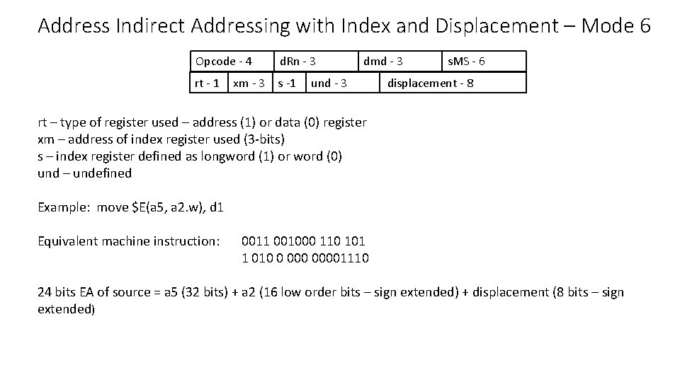 Address Indirect Addressing with Index and Displacement – Mode 6 Opcode - 4 d.