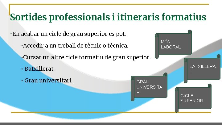 Sortides professionals i itineraris formatius • En acabar un cicle de grau superior es