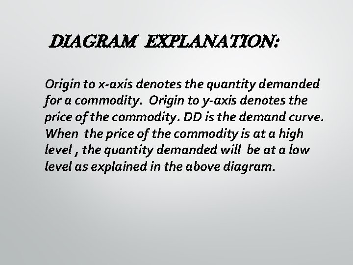 DIAGRAM EXPLANATION: Origin to x-axis denotes the quantity demanded for a commodity. Origin to