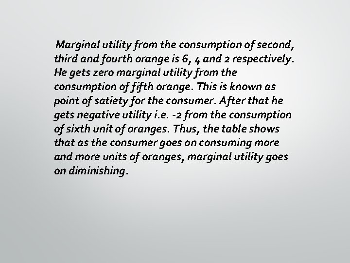 Marginal utility from the consumption of second, third and fourth orange is 6, 4