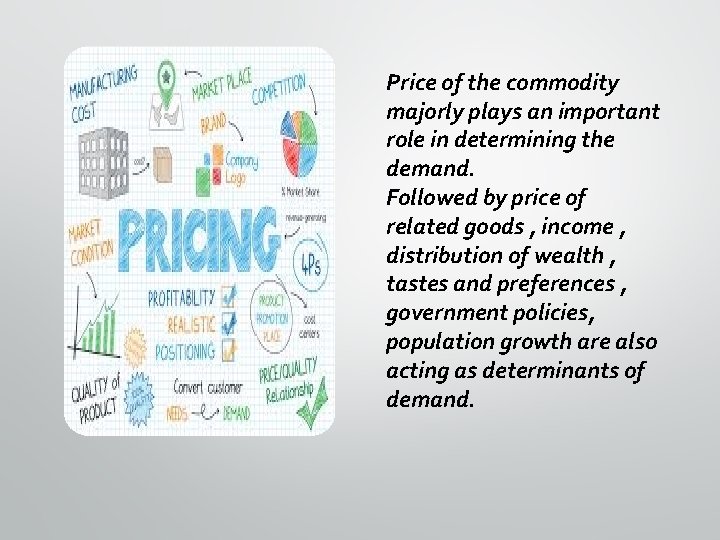 Price of the commodity majorly plays an important role in determining the demand. Followed