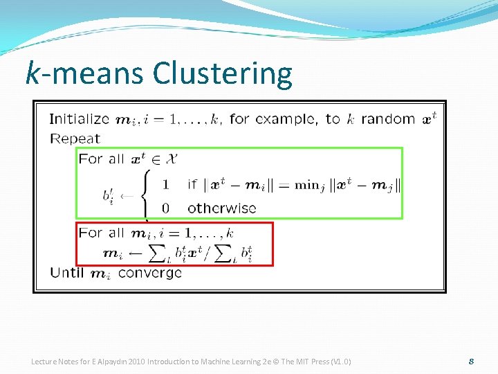 k-means Clustering Lecture Notes for E Alpaydın 2010 Introduction to Machine Learning 2 e