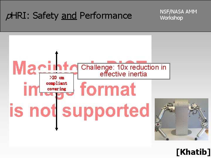p. HRI: Safety and Performance >20 cm compliant covering NSF/NASA AMM Workshop Challenge: 10
