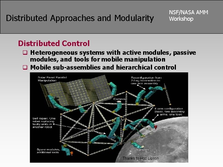 Distributed Approaches and Modularity NSF/NASA AMM Workshop Distributed Control q Heterogeneous systems with active