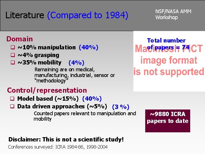 Literature (Compared to 1984) Domain q ~10% manipulation (40%) q ~4% grasping q ~35%