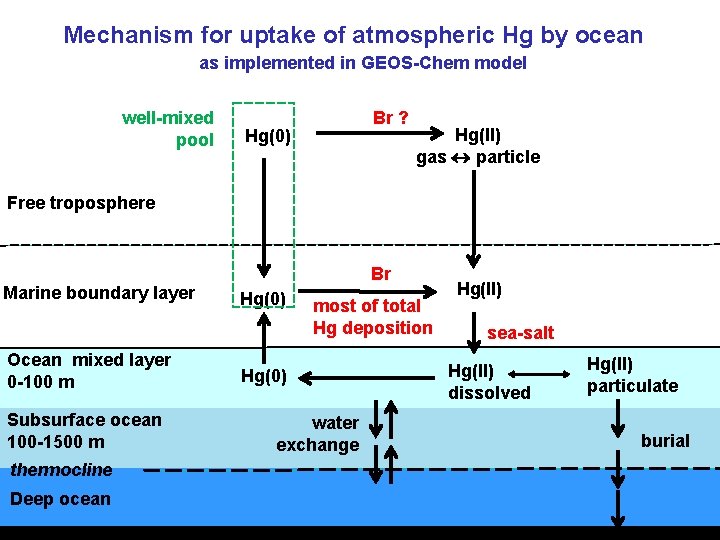Mechanism for uptake of atmospheric Hg by ocean as implemented in GEOS-Chem model well-mixed