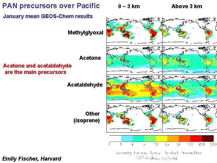 PAN precursors over Pacific January mean GEOS-Chem results Methylglyoxal Acetone and acetaldehyde are the