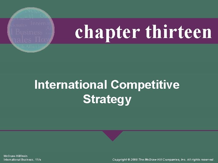 chapter thirteen International Competitive Strategy Mc. Graw-Hill/Irwin International Business, 11/e Copyright © 2008 The