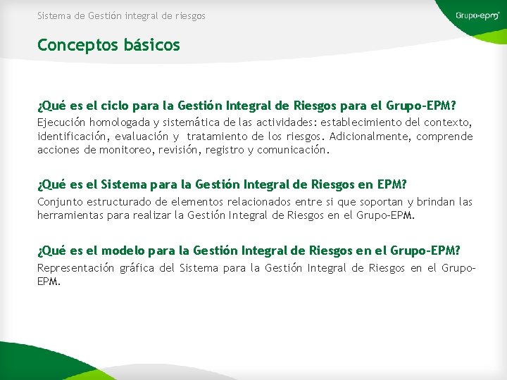 Sistema de Gestión integral de riesgos Conceptos básicos ¿Qué es el ciclo para la