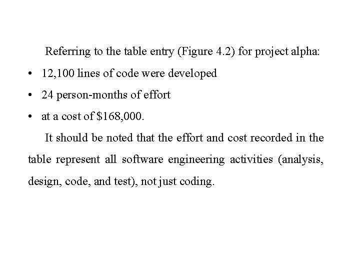 Referring to the table entry (Figure 4. 2) for project alpha: • 12, 100