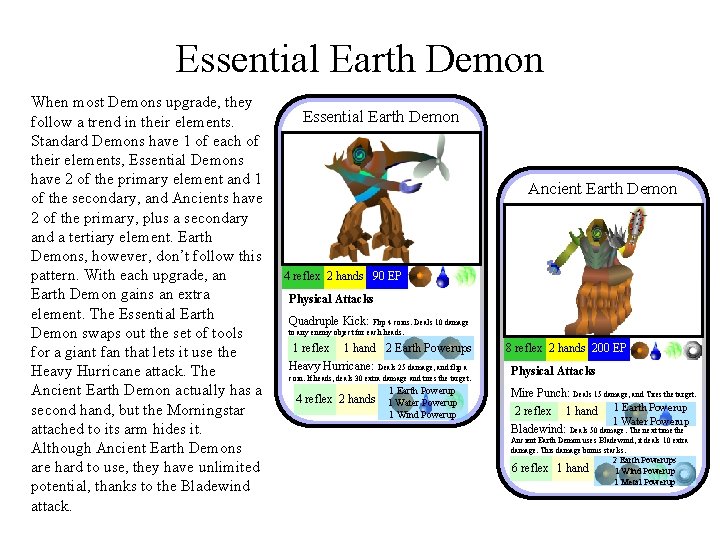 Essential Earth Demon When most Demons upgrade, they follow a trend in their elements.