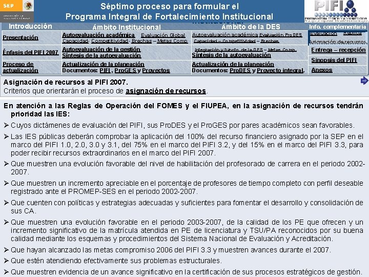 Introducción Presentación Séptimo proceso para formular Integral el Guía para actualizar el Programa de