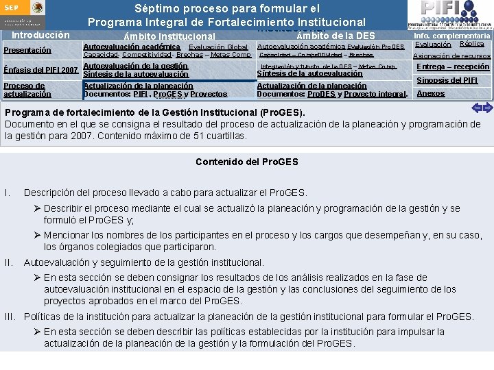 Introducción Presentación Séptimo proceso para formular Integral el Guía para actualizar el Programa de