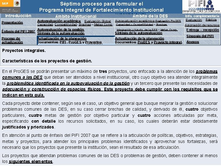 Introducción Presentación Séptimo proceso para formular Integral el Guía para actualizar el Programa de