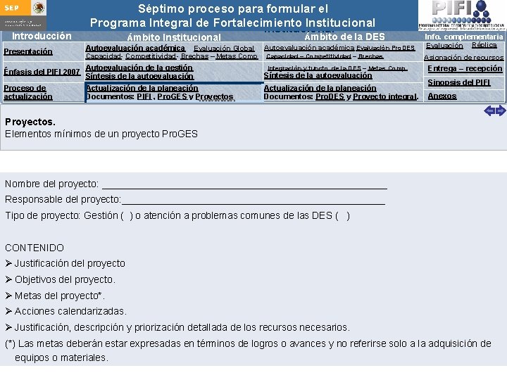 Introducción Presentación Séptimo proceso para formular Integral el Guía para actualizar el Programa de