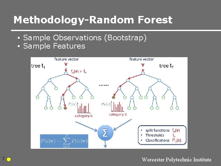 Methodology-Random Forest • Sample Observations (Bootstrap) • Sample Features 7 Worcester Polytechnic Institute Methodology-Random Forest • Sample Observations (Bootstrap) • Sample Features 7 Worcester Polytechnic Institute