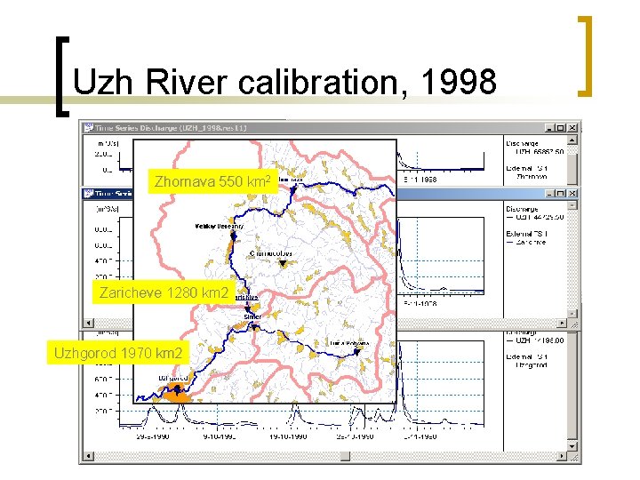 Uzh River calibration, 1998 Zhornava 550 km 2 Zaricheve 1280 km 2 Uzhgorod 1970