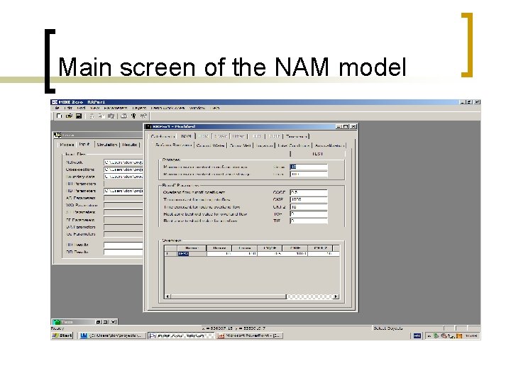 Main screen of the NAM model 