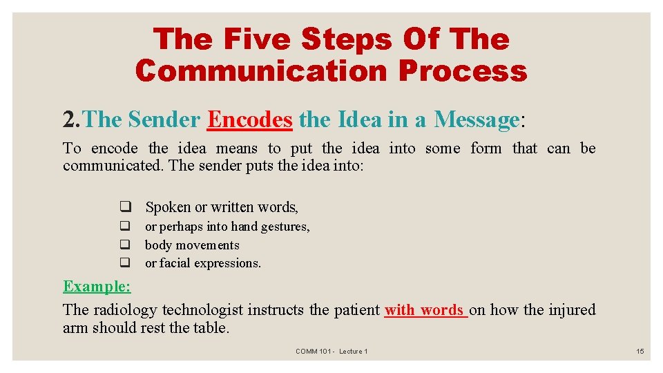 The Five Steps Of The Communication Process 2. The Sender Encodes the Idea in