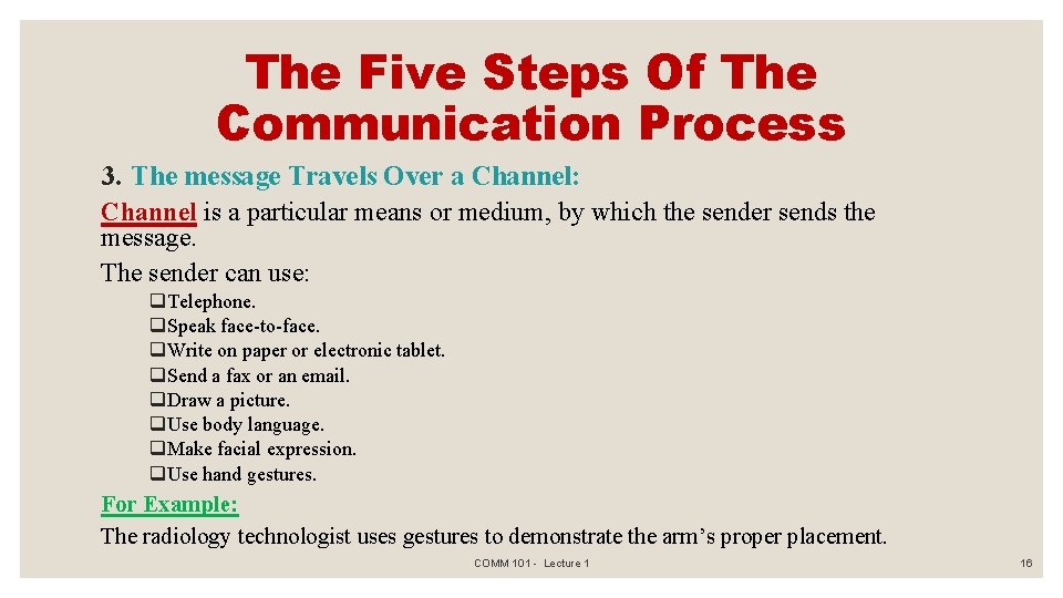 The Five Steps Of The Communication Process 3. The message Travels Over a Channel: