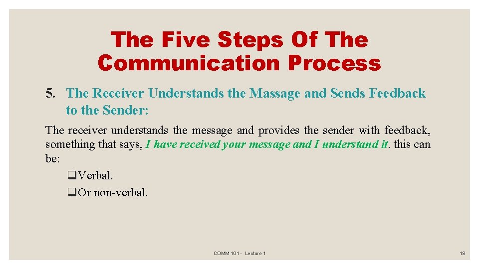 The Five Steps Of The Communication Process 5. The Receiver Understands the Massage and