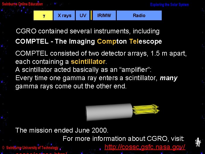  X rays UV IR/MW Radio CGRO contained several instruments, including COMPTEL - The