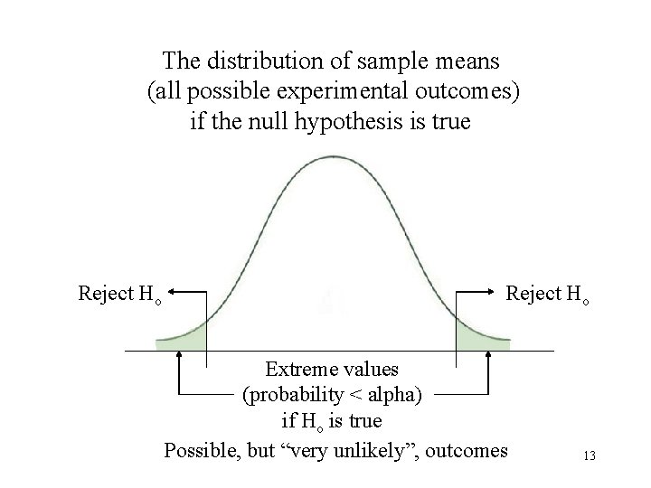 The distribution of sample means (all possible experimental outcomes) if the null hypothesis is